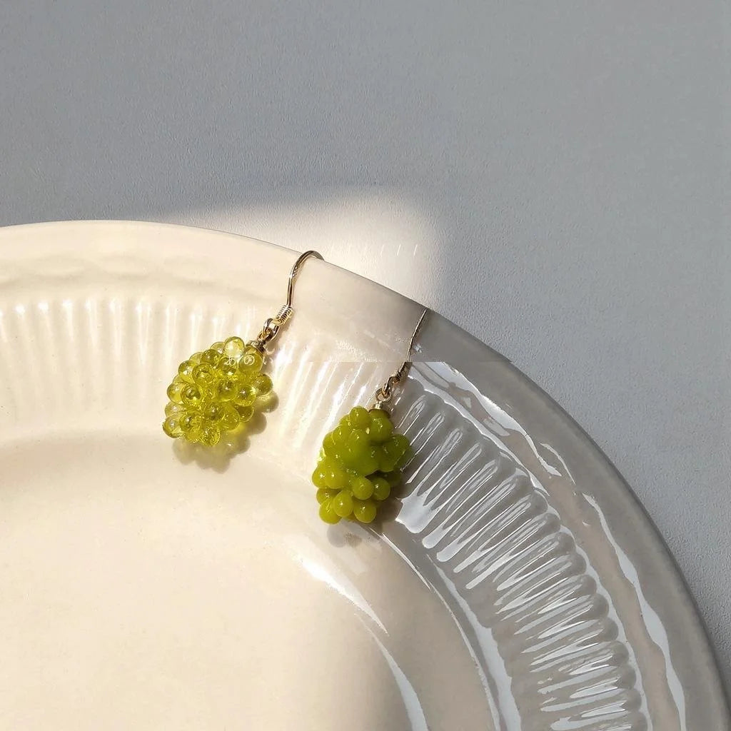 Fresh Resin Grape Fruit Drop Earrings For Women, Sweet Forest Style Niche Design Jewelry