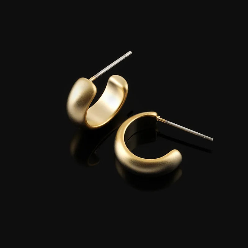 Elegant Matte Gold Alloy Spiral Hoop Stud & Clip On No Piercing Minimalist Small Round Commuter Earrings