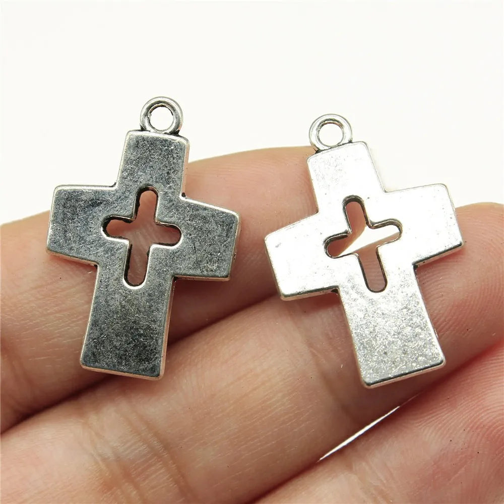 25x17mm 2.1g Antique Silver Zinc Alloy Cross Charm Pendant for DIY Handmade Jewelry Making