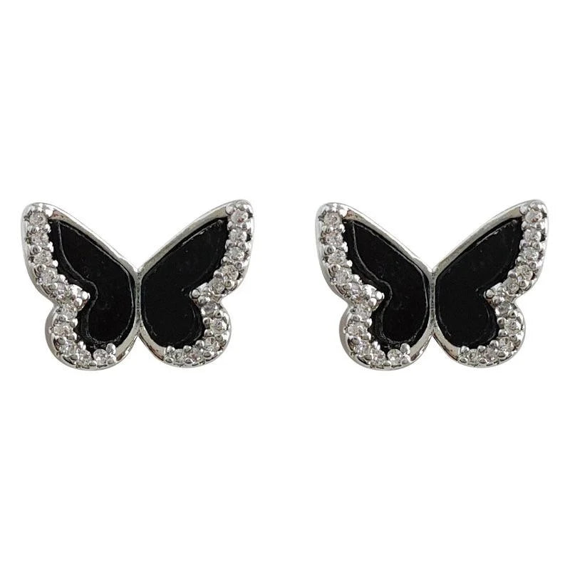 Micro Pave Zircon Black Butterfly Drop Earrings Copper Sweet Cool Jewelry