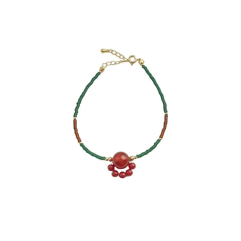 Natural Stone Red Agate Cat Paw Bracelet New Chinese Geometric Round Bead Designer Bracelet for Women