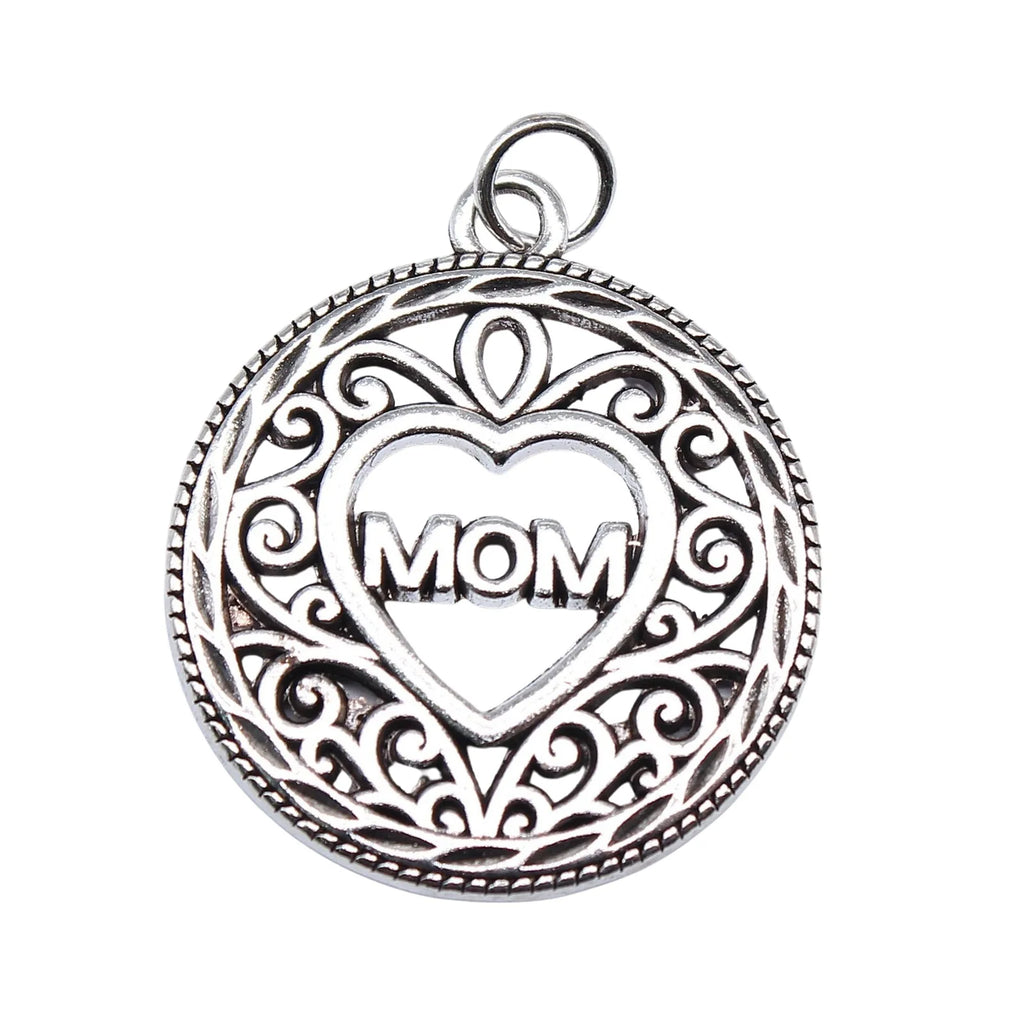 26x22mm 3.3g Antique Silver Zinc Alloy Lace Heart MOM Charm Pendant for DIY Mother Theme Jewelry