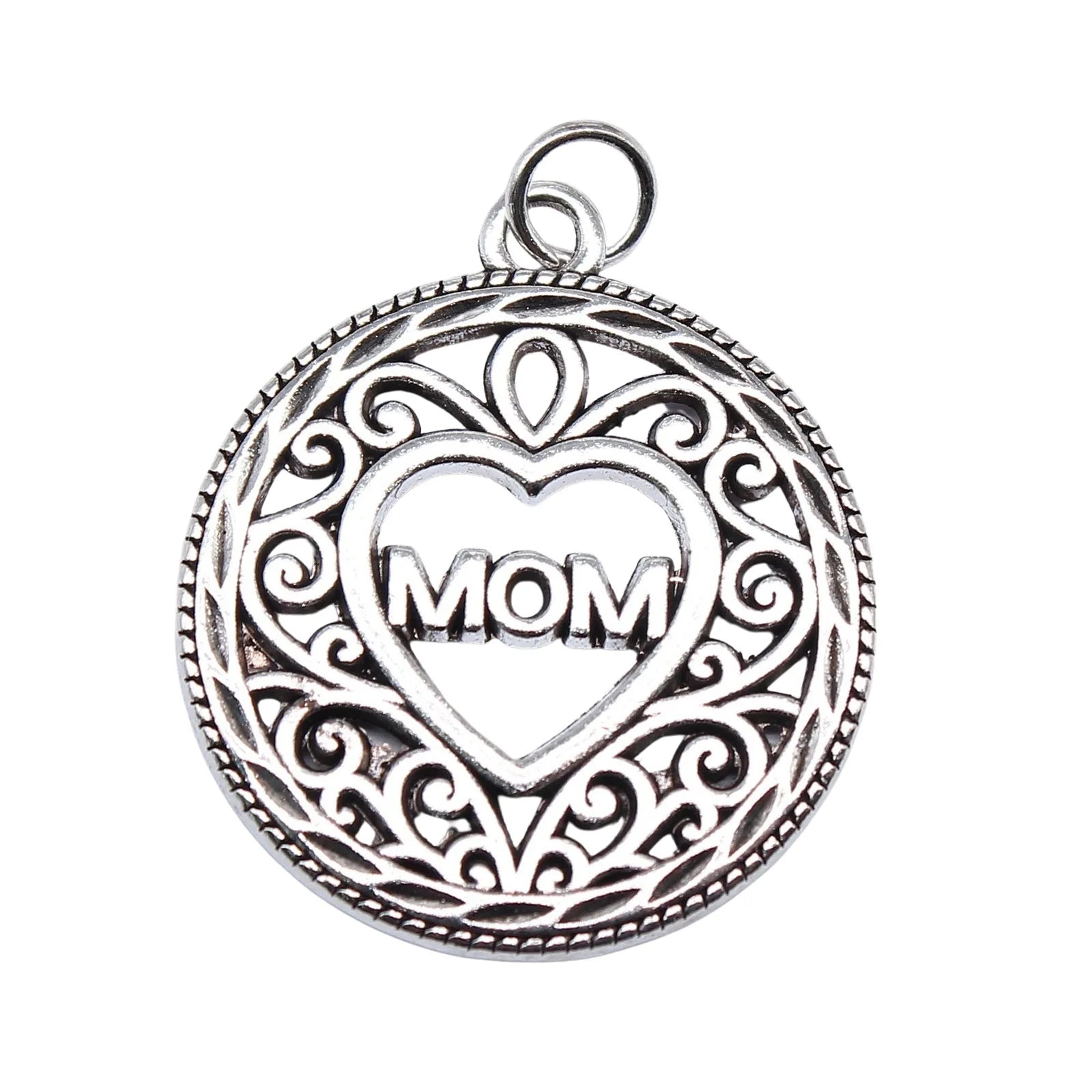 26x22mm 3.3g Antique Silver Zinc Alloy Lace Heart MOM Charm Pendant for DIY Mother Theme Jewelry