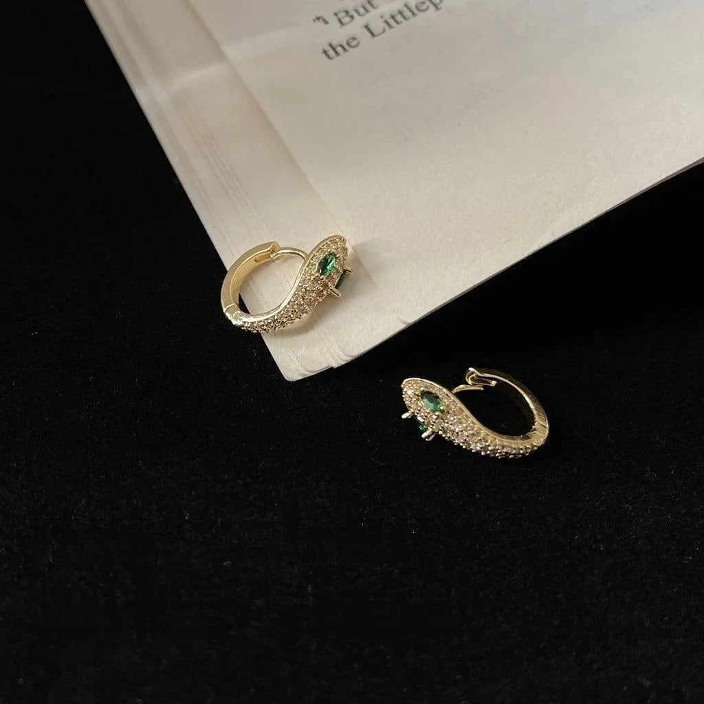 14K Gold Plated Copper Snake Drop Earrings With Micro Pave Zircon Luxury Animal Jewelry