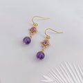 Handmade Copper Lavender Amethyst Zircon Floral Geometric Tassel Drop Earrings Court Style