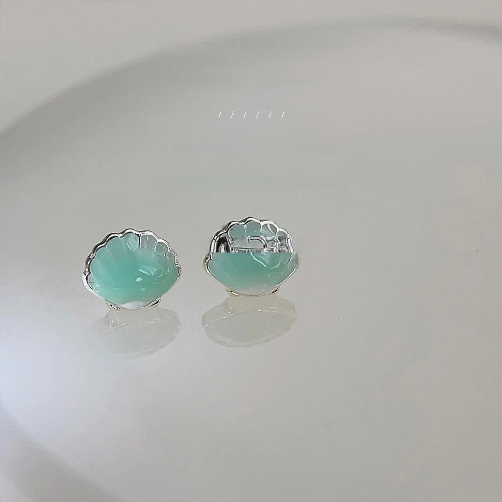 Ice Clear Shell Copper Stud Earrings Geometric Drip Enamel Fresh Daily Summer Jewelry