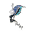 Elegant Pearl Leaf Brooch With Blue Rhinestone Alloy Branch, Luxury Lapel Pin Corsage For Suit And Sweater Gift