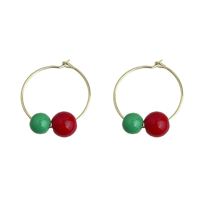 Ethnic Style Contrast Color Glass Round Geometric Hoop Drop Earrings for Women
