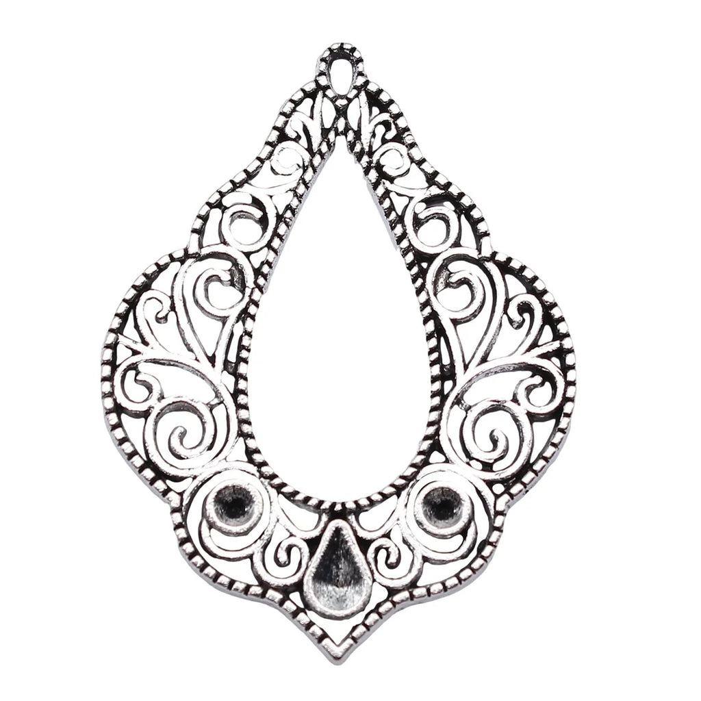 46x35mm 5g Antique Silver Zinc Alloy Geometric Flower Connector Charm for DIY Dangle Earrings