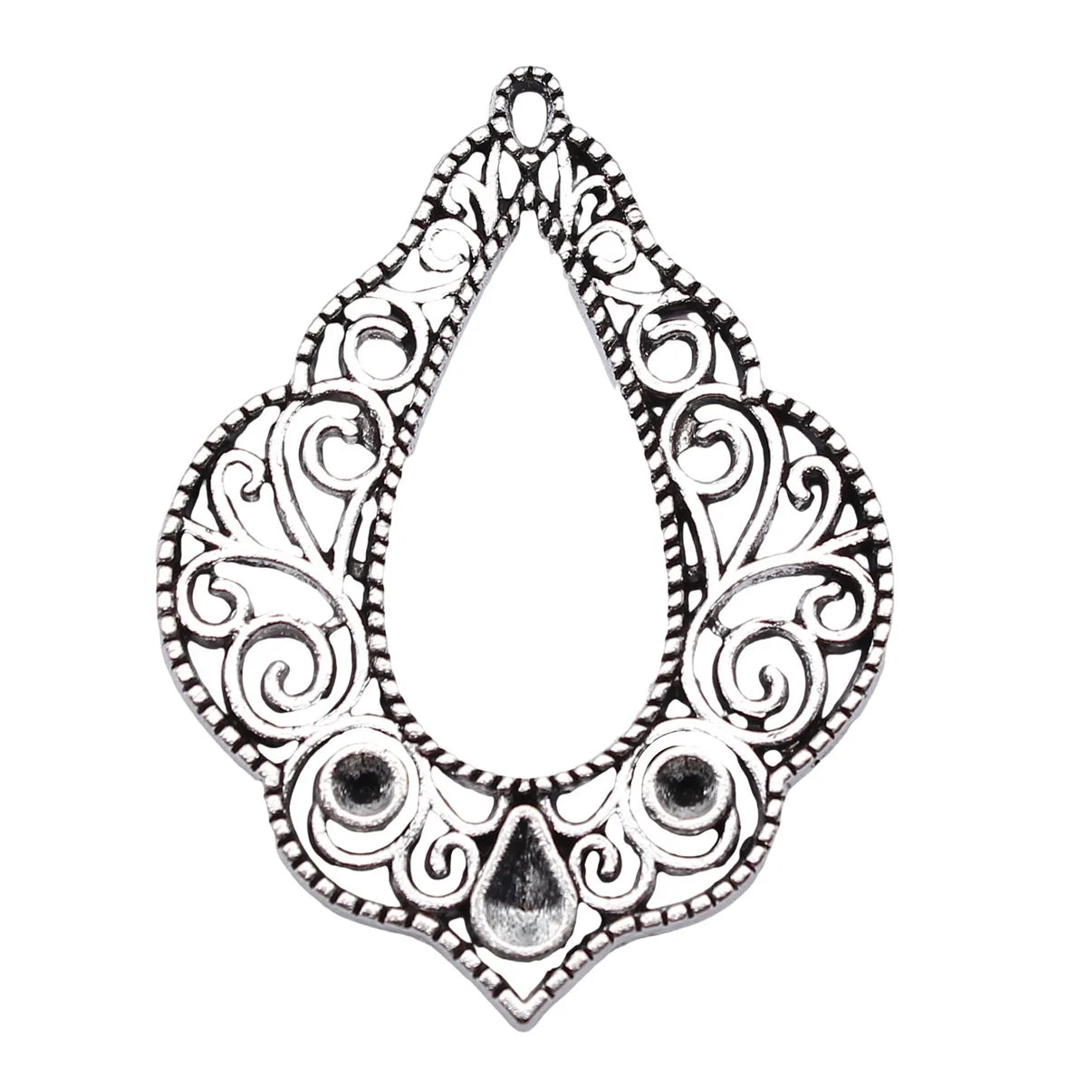 46x35mm 5g Antique Silver Zinc Alloy Geometric Flower Connector Charm for DIY Dangle Earrings