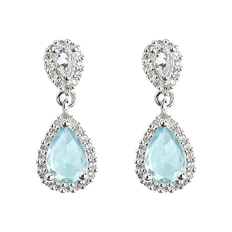 Light Luxury Aquamarine Teardrop Zircon Drop Earrings Eco Copper Geometric Women's Jewelry