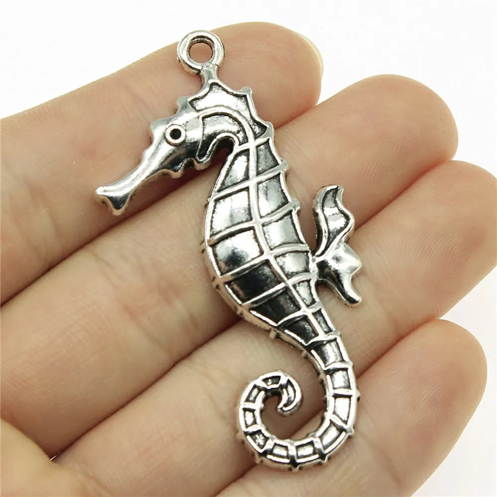 59x31mm 5.4g Antique Silver Zinc Alloy Large Seahorse Charm Pendant for DIY Necklace Making