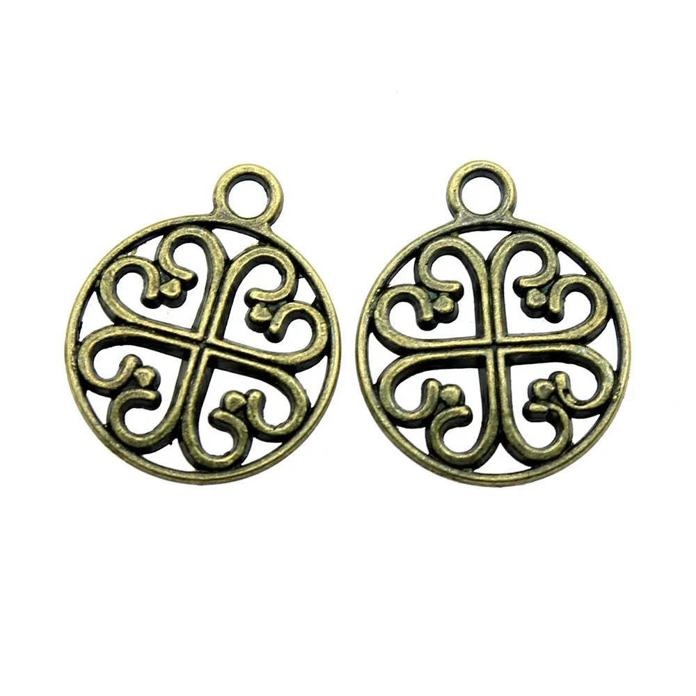 14mm 1g Multicolor Zinc Alloy Floral Pattern Round Charm Pendant for DIY Necklace Bracelet Making