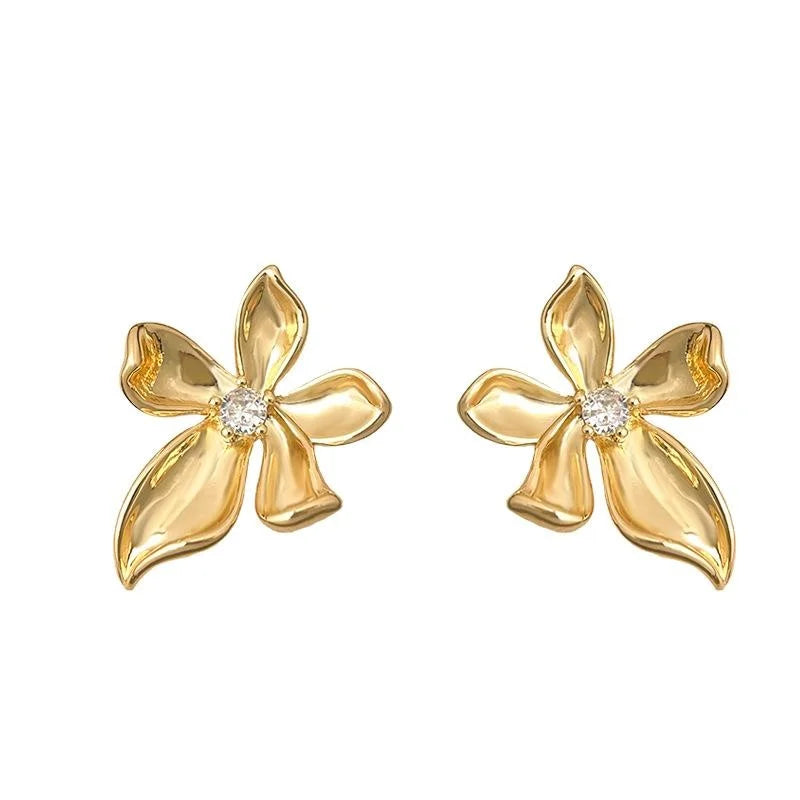 Original Design 18K Gold Plated Zircon Flower Ribbon Drop Earrings