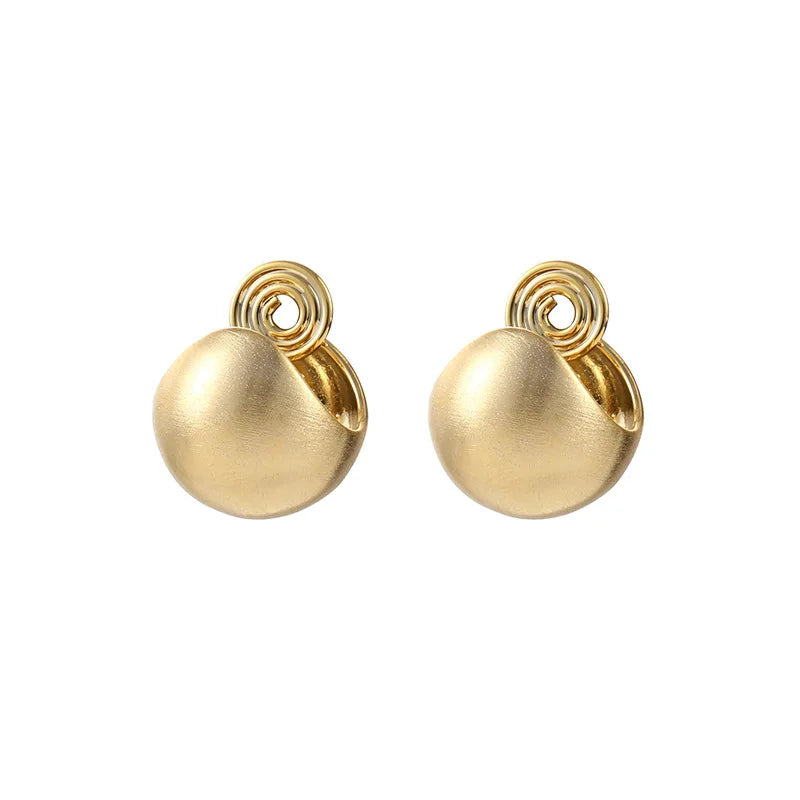 Elegant Brushed Gold Alloy Round Ball Spiral Stud & Clip On No Piercing Women's Fashion Earrings
