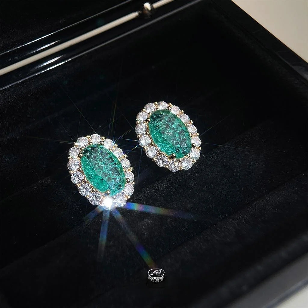 French Light Luxury Oval Zircon Stud Earrings Eco-Friendly Copper Geometric Vintage Court Style