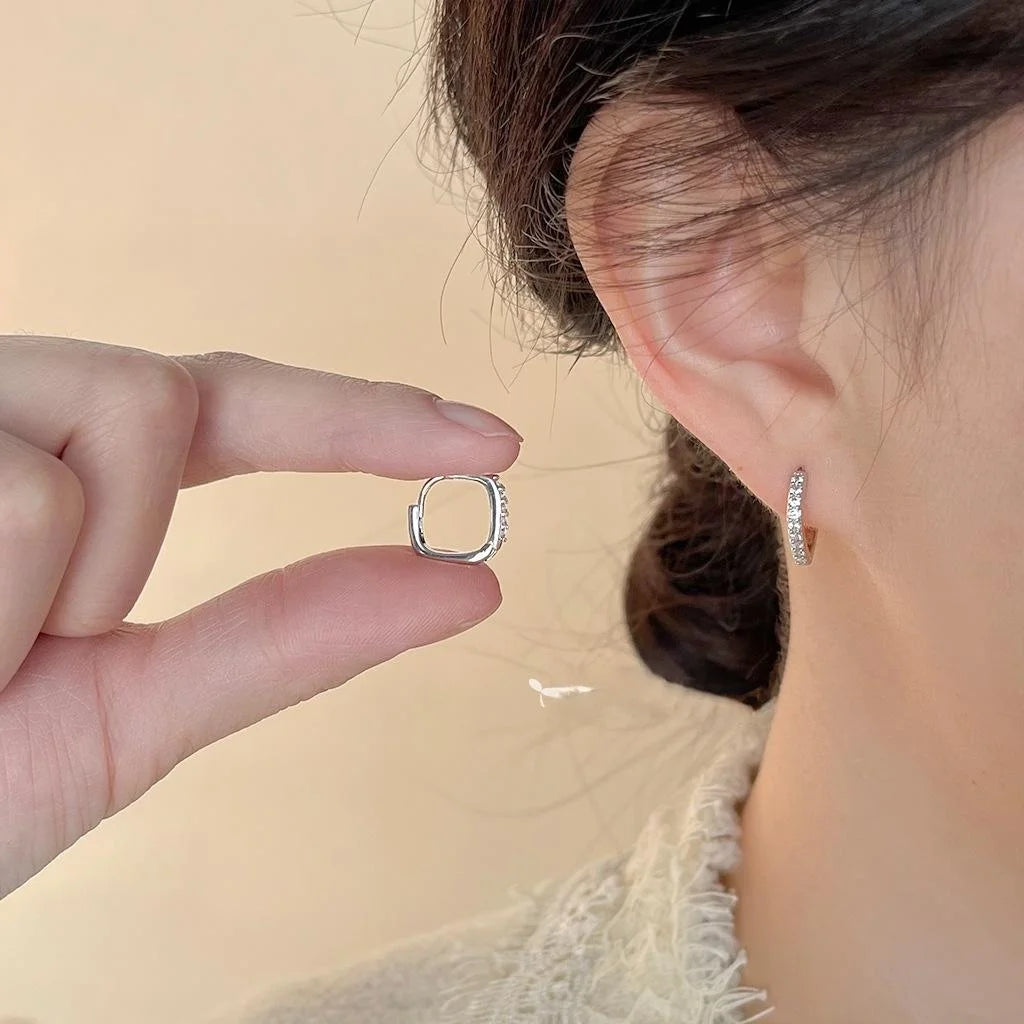 Minimalist Geometric Micro Pave Zircon Square Copper Stud Earrings For Women