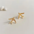 14K Gold Plated Copper Flying Bird Stud Earrings, Minimalist Light Luxury Women's Jewelry