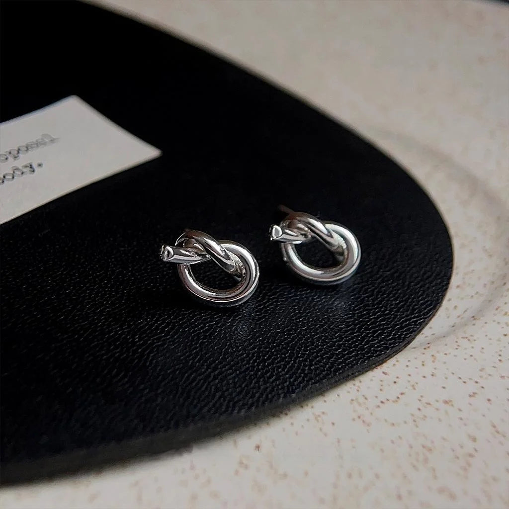 Minimalist Copper Rope Knot Stud Earrings, Smooth Metal Geometric Commuter Jewelry