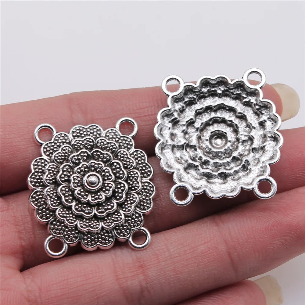 28x30mm 3.8g Antique Silver Zinc Alloy Four Hole Body Chain Connector Charm for DIY Body Jewelry