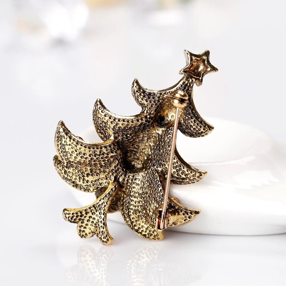 Elegant Christmas Tree Rhinestone Alloy Brooch With Star, Festive Lapel Pin Corsage Gift For Women