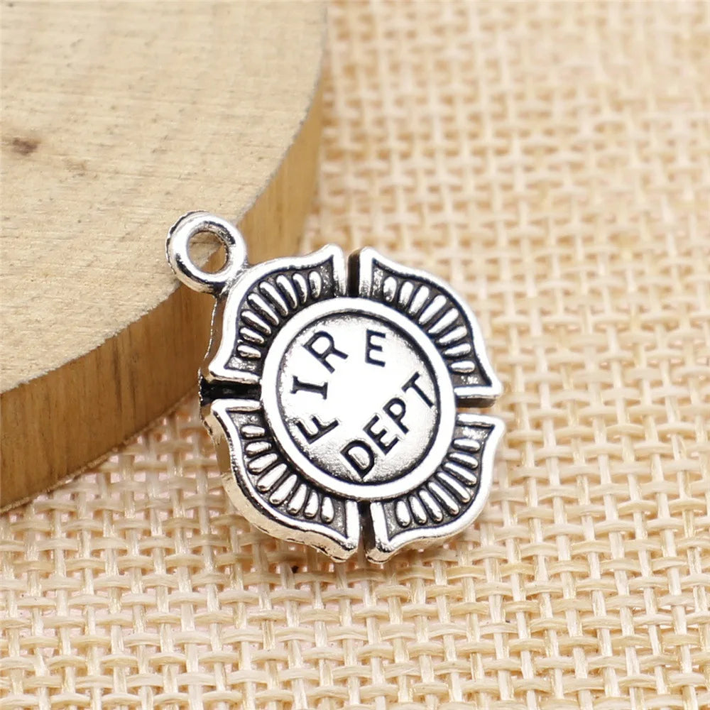 18x22mm 1.6g Antique Silver Zinc Alloy Fire Dept Tag Charm Pendant for DIY Necklace Jewelry Making