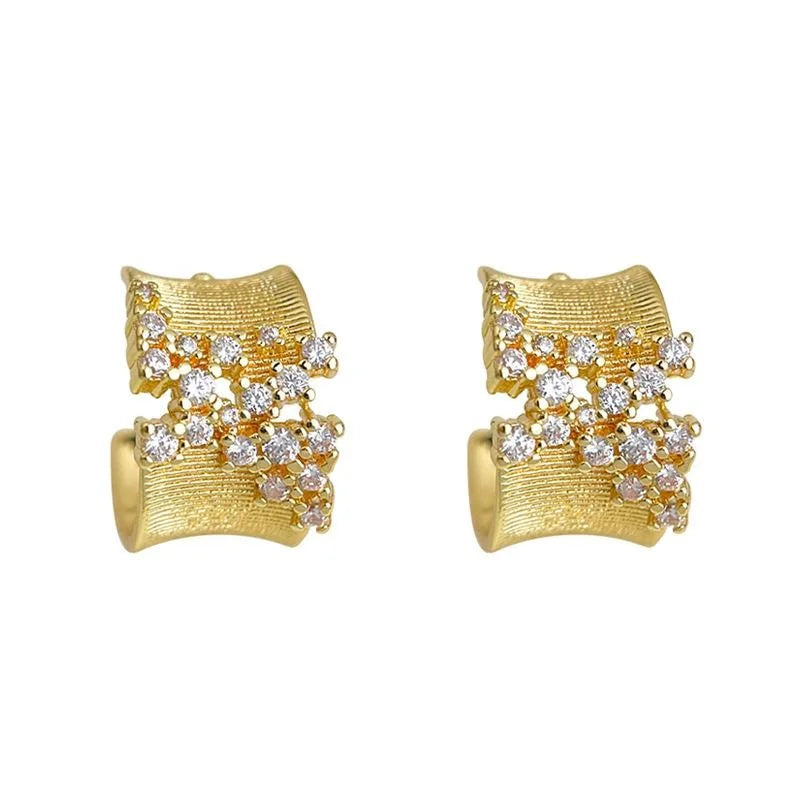 14K Plated Copper Zircon Geometric U Hoop Drop Earrings Old Money Style