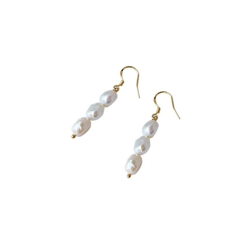 14K Gold Plated Baroque Freshwater Pearl Drop Earrings For Women Vintage Palace Style Geometric Design