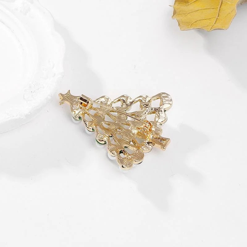 Elegant Christmas Tree Brooch With Pearl Beads And Green Enamel Alloy Lapel Pin For Holiday Suit Accessory Gift