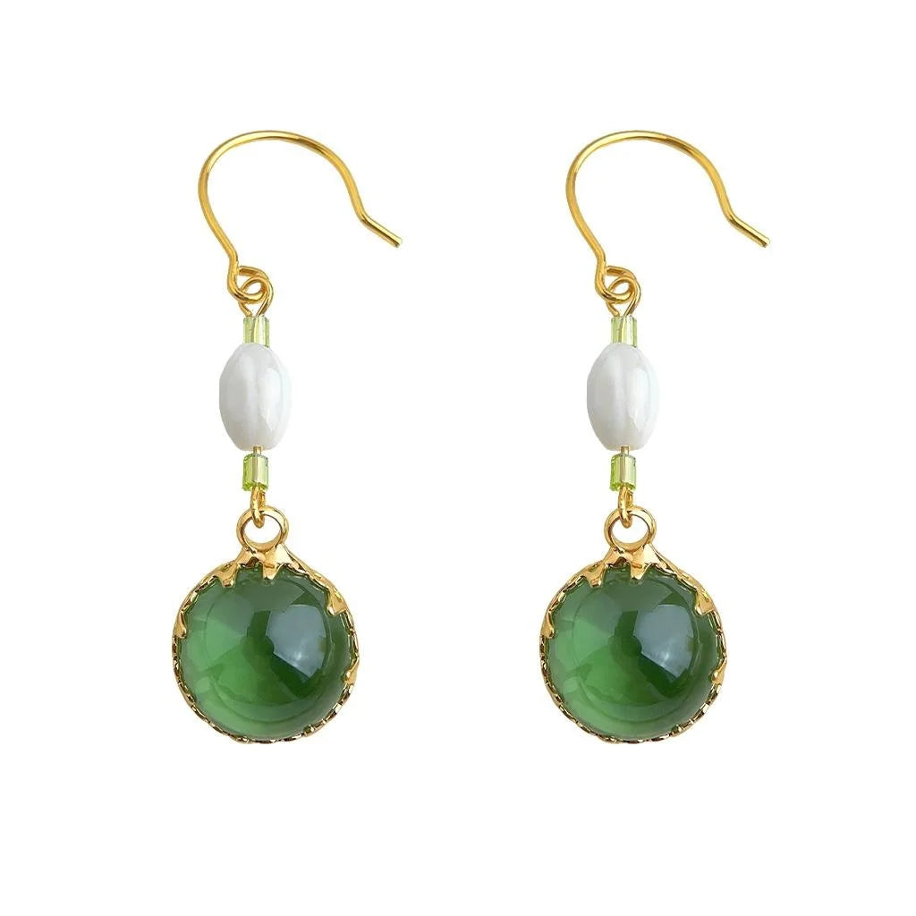 Handmade Vintage Palace Style Copper Shell Glass Crystal Ball Geometric Drop Earrings For Women