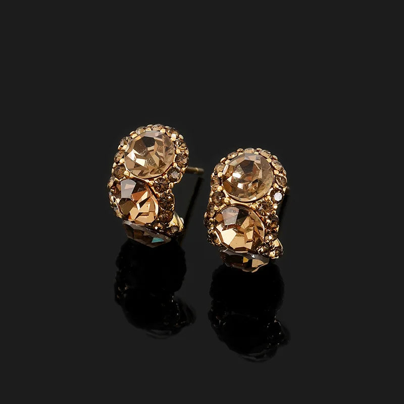 Luxury Coffee Brown Rhinestone C-Shaped Hoop Stud & Clip On No Piercing Elegant Crystal Earrings