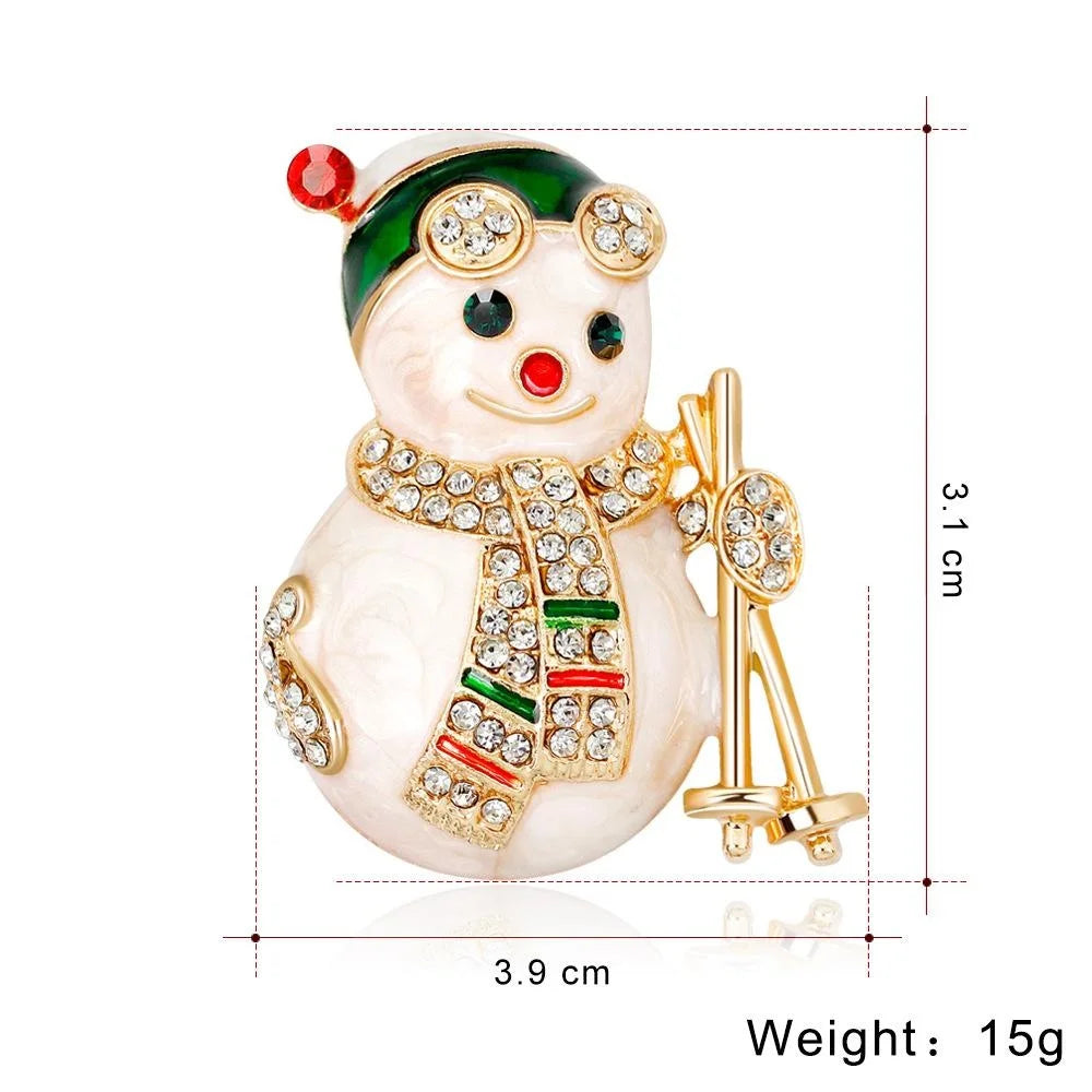 Cute Christmas Snowman Rhinestone Enamel Mother Of Pearl Alloy Brooch Lapel Pin, Festive Gift Corsage
