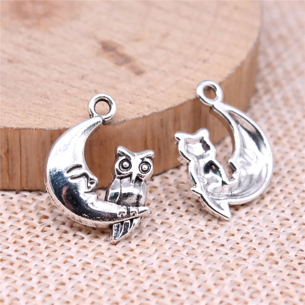 14x20mm 1.3g Multicolor Zinc Alloy Moon Owl Cat Charm Pendant for Celestial Theme DIY Jewelry Making