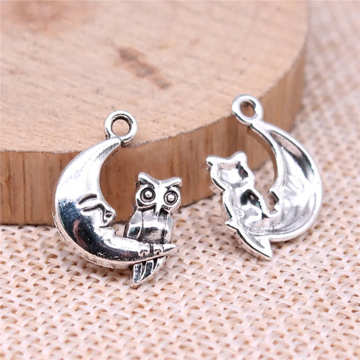 14x20mm 1.3g Multicolor Zinc Alloy Moon Owl Cat Charm Pendant for Celestial Theme DIY Jewelry Making