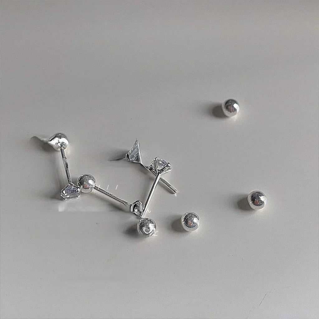 Trendy Copper Zircon Screw Back Stud Earrings For Women, Round Geometric Cartilage Jewelry