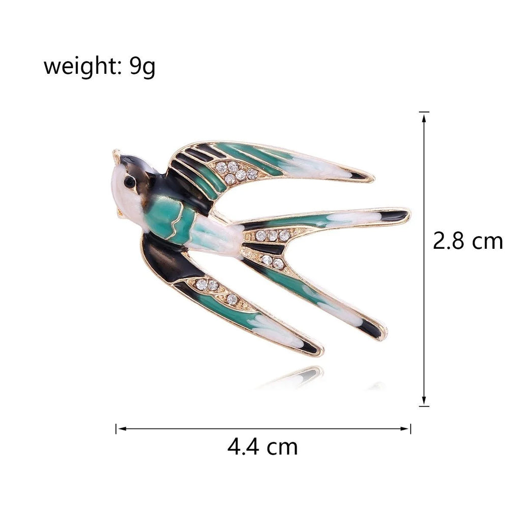 Elegant Enamel Swallow Bird Brooch With Rhinestone Accents, Gold Tone Alloy Lapel Pin Corsage Gift