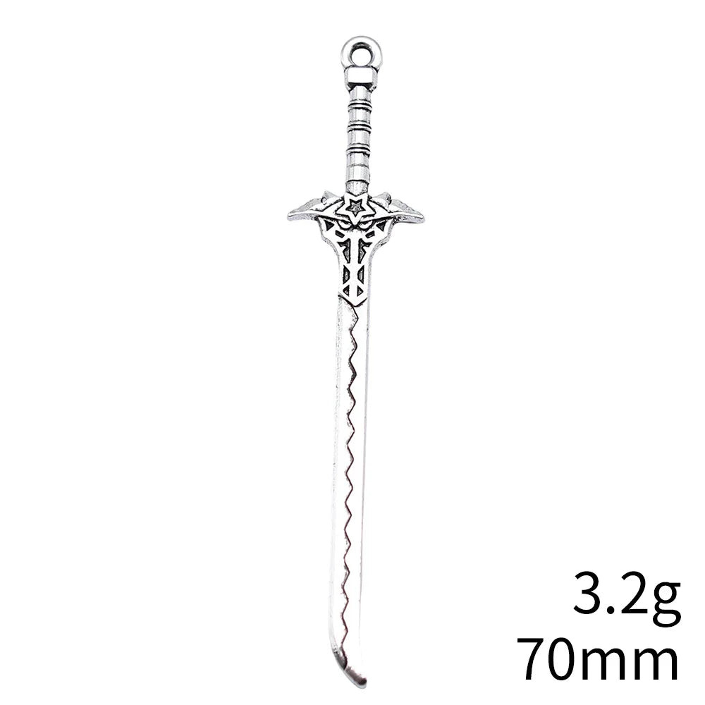 70mm 3.2g Antique Silver Zinc Alloy Five Star Long Knife Charm Pendant for Cosplay Jewelry Making