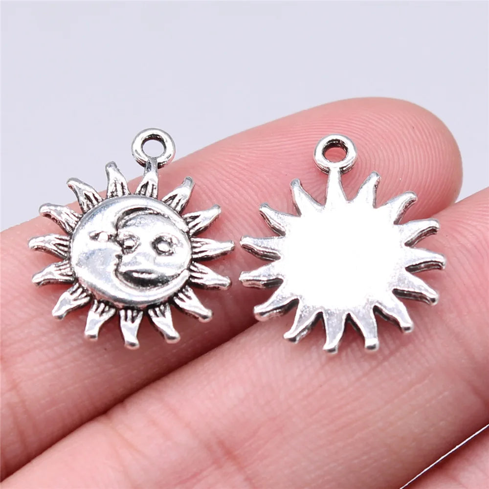 21x17mm 1.88g Antique Silver Zinc Alloy Moon Sun Charm Pendant for DIY Jewelry Accessories
