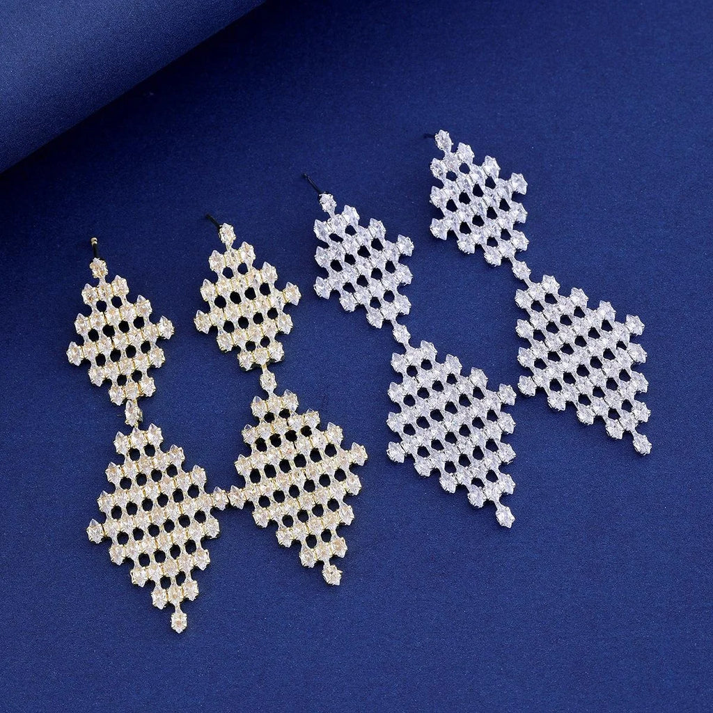 Luxury Geometric Diamond Shape Rhinestone Long Dangle Earrings For Wedding Party Banquet Fashion Jewelry