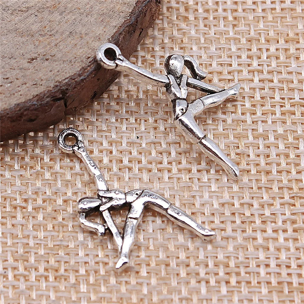 14x26mm 0.9g Antique Silver Zinc Alloy Gymnast Charm Pendant for Sports Dance Jewelry Making