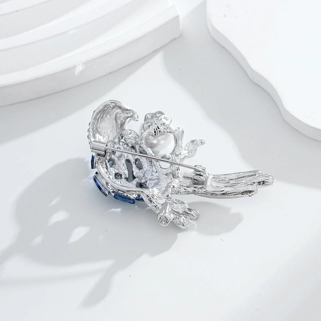 Elegant Blue Crystal Parrot Brooch With Rhinestone Alloy Pearl, Women's Lapel Pin Suit Accessory Gift