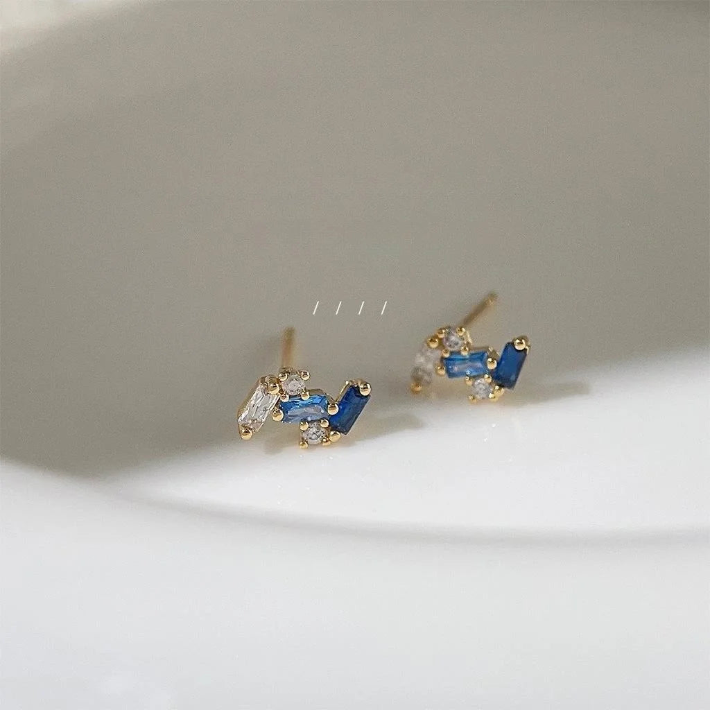 Mini 14K Gold Plated Copper Micro Pave Zircon Geometric Stud Earrings For Daily Wear