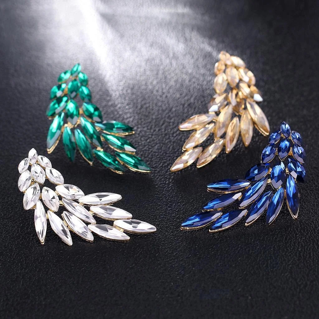 Luxury Crystal Wing Earrings Gold Alloy Glass Rhinestone Bridal Statement Earrings For Wedding Banquet Party