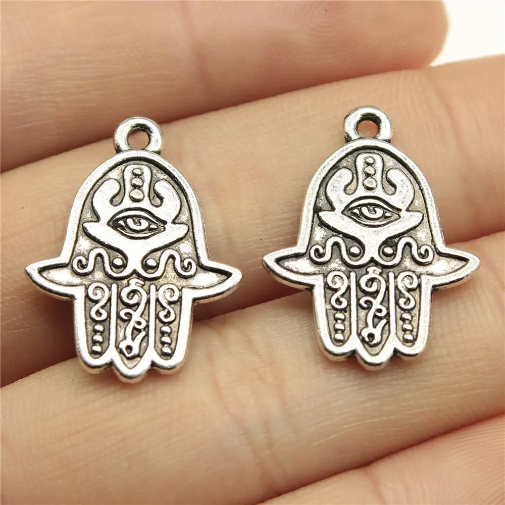 24x19mm 2.1g Multicolor Zinc Alloy Eye Hamsa Hand Charm Pendant for DIY Protective Jewelry Making