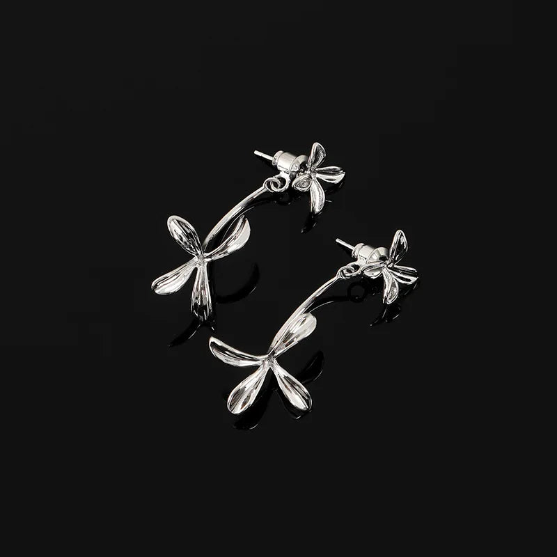Elegant Silver Alloy 3D Gardenia Flower Spiral Drop Stud & Clip On No Piercing Back Hanging Earrings