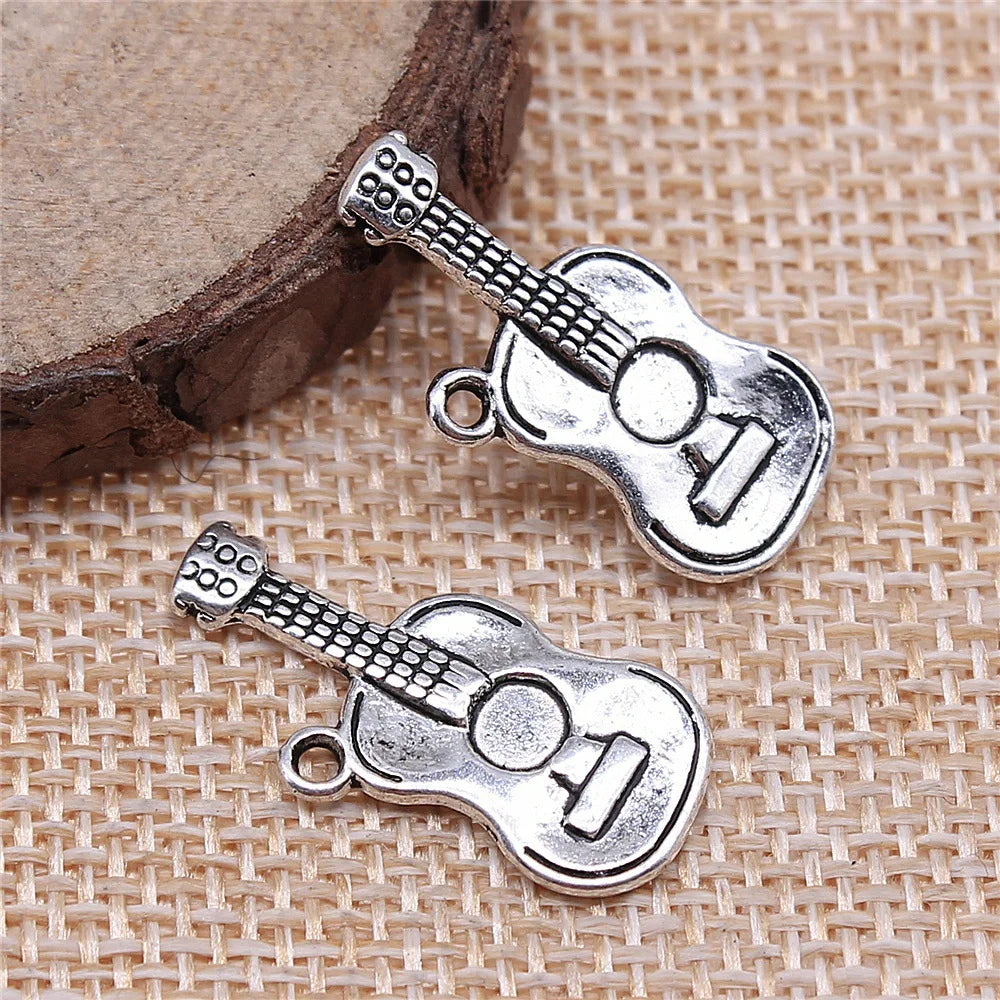 24x11mm 1.9g Antique Silver Zinc Alloy Guitar Charm Pendant for DIY Music Necklace Bracelet Jewelry