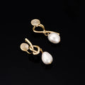 Luxury Elegant Gold Alloy Knot Spiral Baroque Freshwater Pearl Drop Stud & Clip On No Piercing Earrings