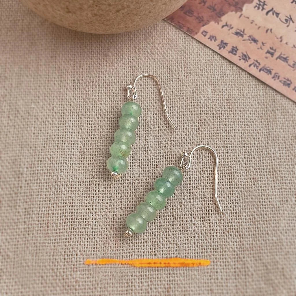 New Chinese Natural Stone Long Tassel Drop Earrings Handmade Vintage Palace Round Geometric Jewelry