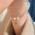 Minimalist Freshwater Pearl 14K Gold Plated Copper Bead Elastic Bracelet For Women