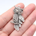 45x24mm 6.6g Antique Silver Zinc Alloy Owl Cat Charm Pendant with Rhinestone Setting for DIY Necklace